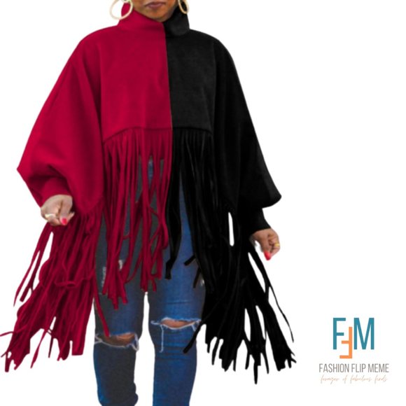 Fringed Lantern-Sleeve Pullover Sweatshirt - Picture 2 of 4
